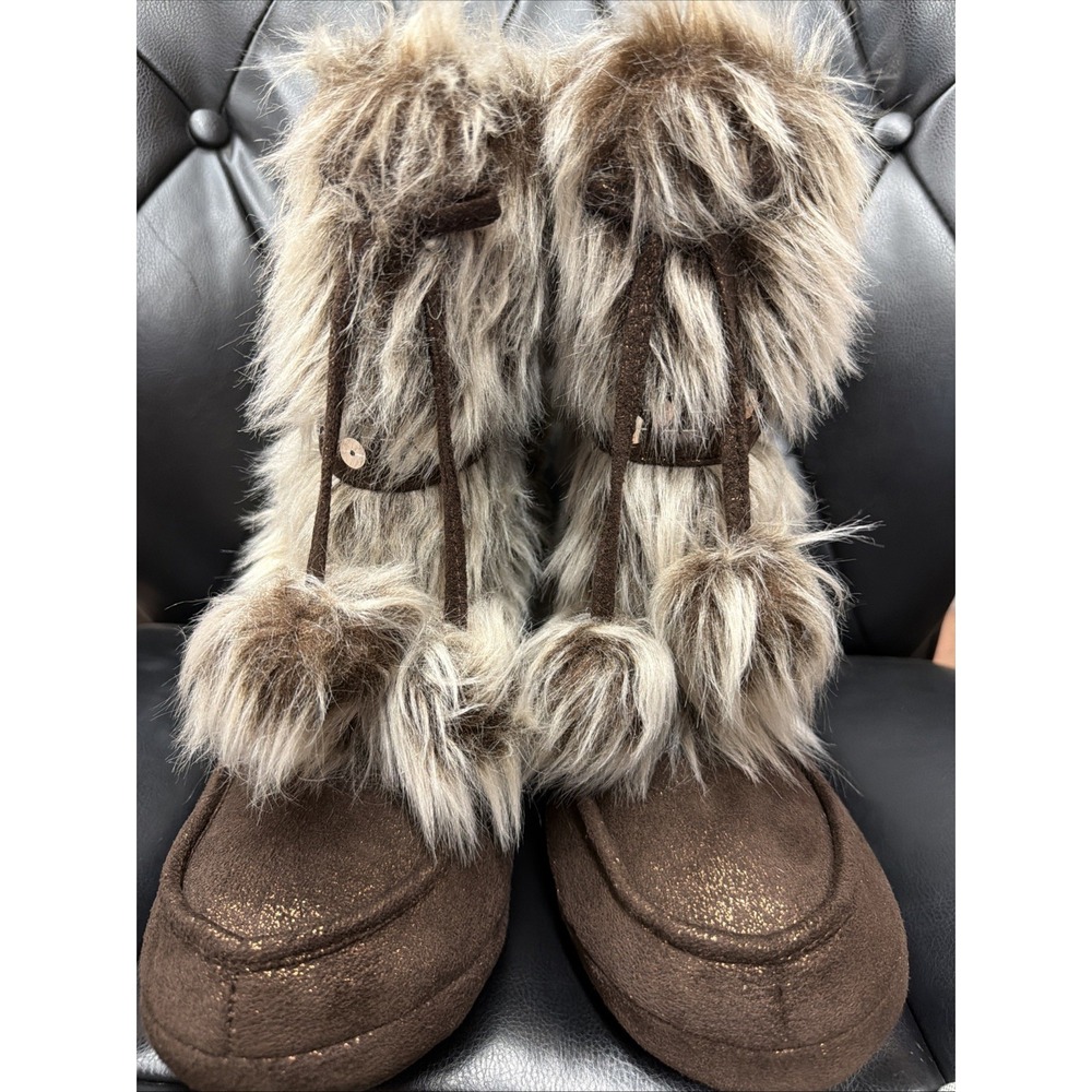 Candies Faux Fur Bootie Slippers Boots Womens Size  7-8 Moon Boots Festival Boho